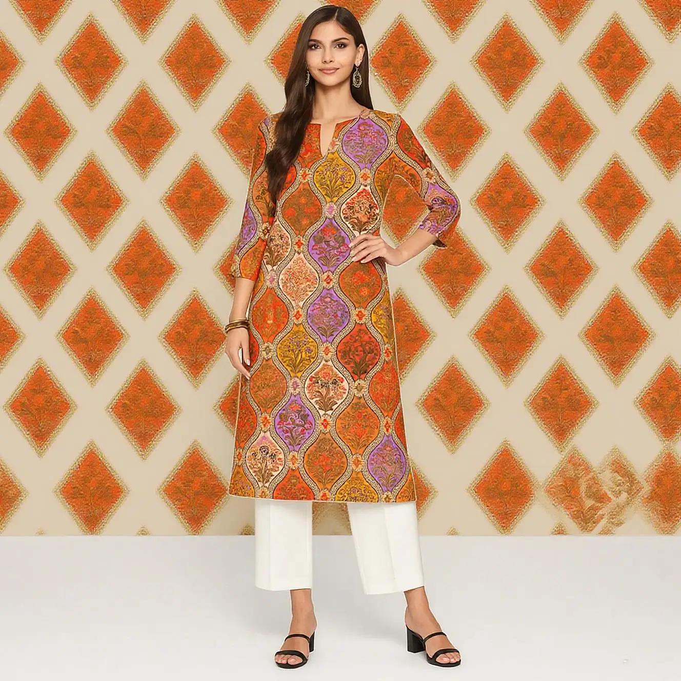 Muslim Women's Casual Fashionable And Comfortable Kurt Dress Straight Tube Casual Ethnic Round Neck Marokkanische Kleider Kaftan