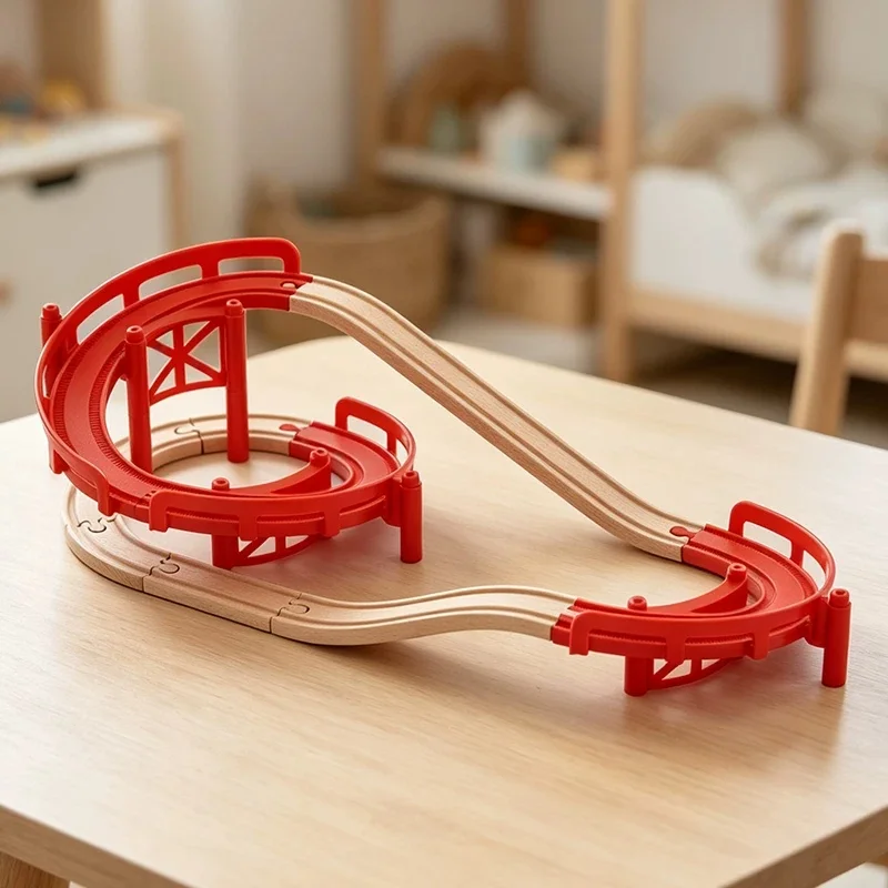Plastic Multi-Layer Wooden Spiral Track Slide Rising Rail Track Wooden Track Railway Toys DIY Wooden Train Track set