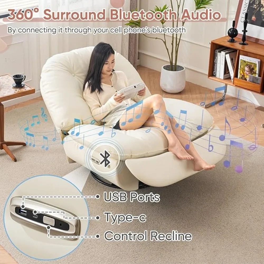 Oversized Electric Recliner Chair, 360 Swivel Rocking Glider Rocker for Adults Modern Ergonomic Lounge  Smart Theater Seating