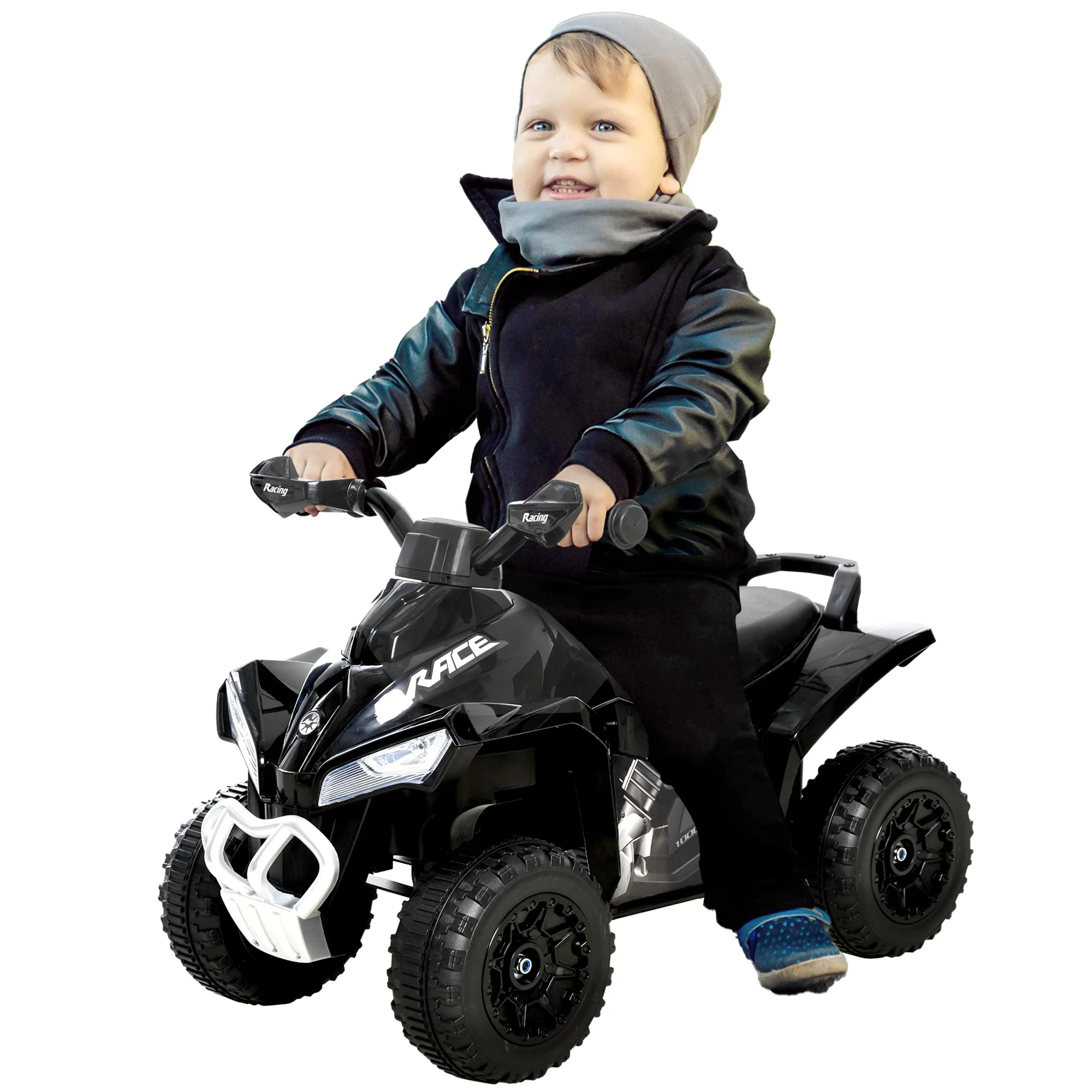 Homcom Kinderrit-On driewieler met verlichting, geluid en grote zitting voor kinderen +18 maanden 67,5X38X44 cm Zwart