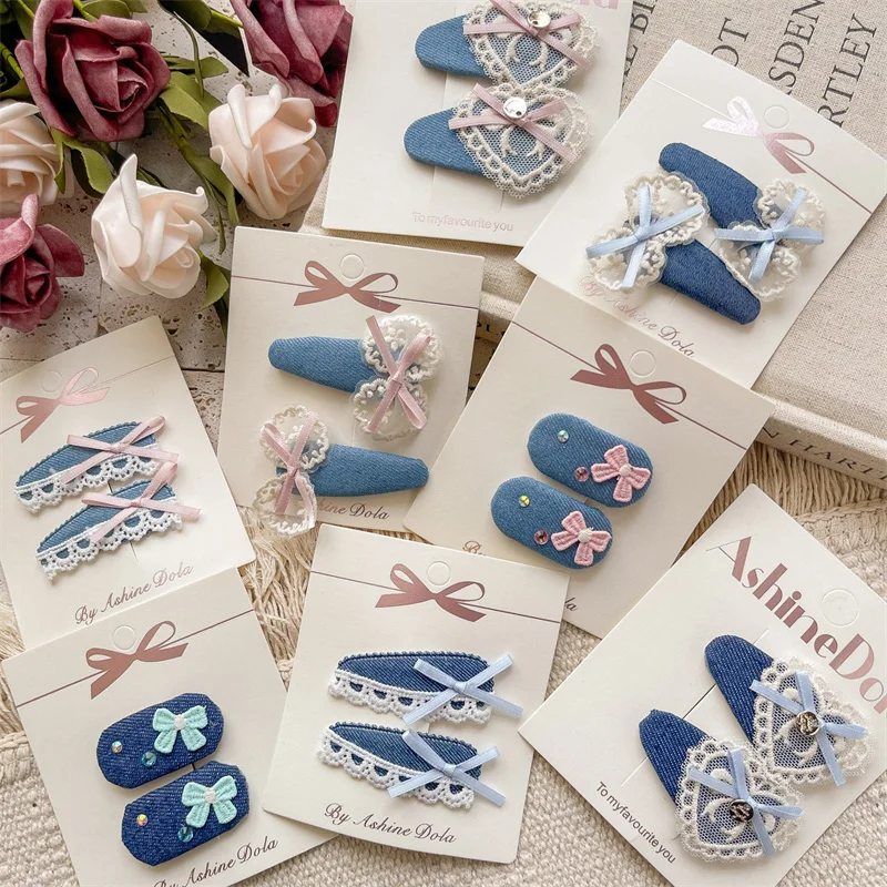 

1 пара милых кружевных заколок для волос с бантом в форме сердца, милые простые боковые зажимы, универсальные детские аксессуары для волос, модные заколки для волос, подарки