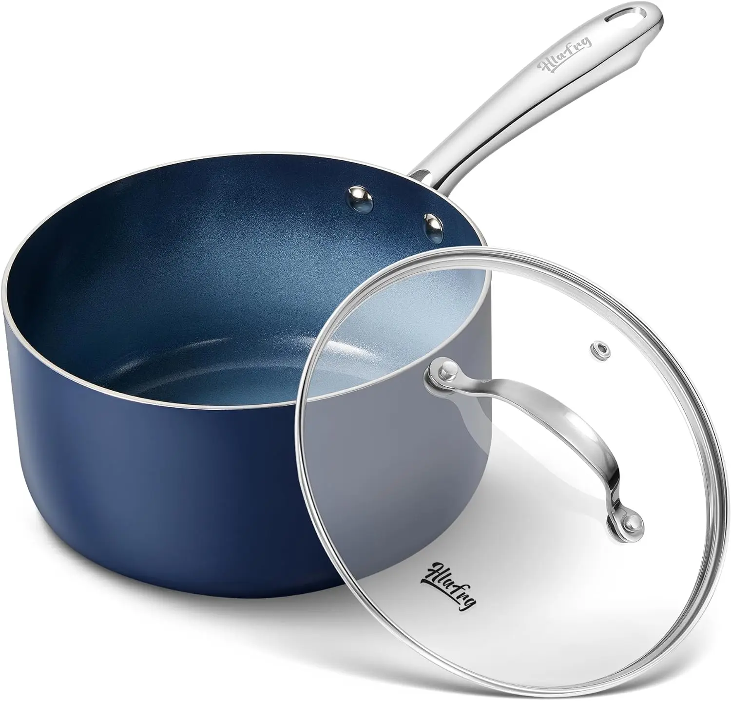 

HLAFRG 3QT Nonstick Saucepan with Lid, Toxin-Free Ceramic Coating,Gradient Blue Pan with Stainless Steel Handle, Oven Safe