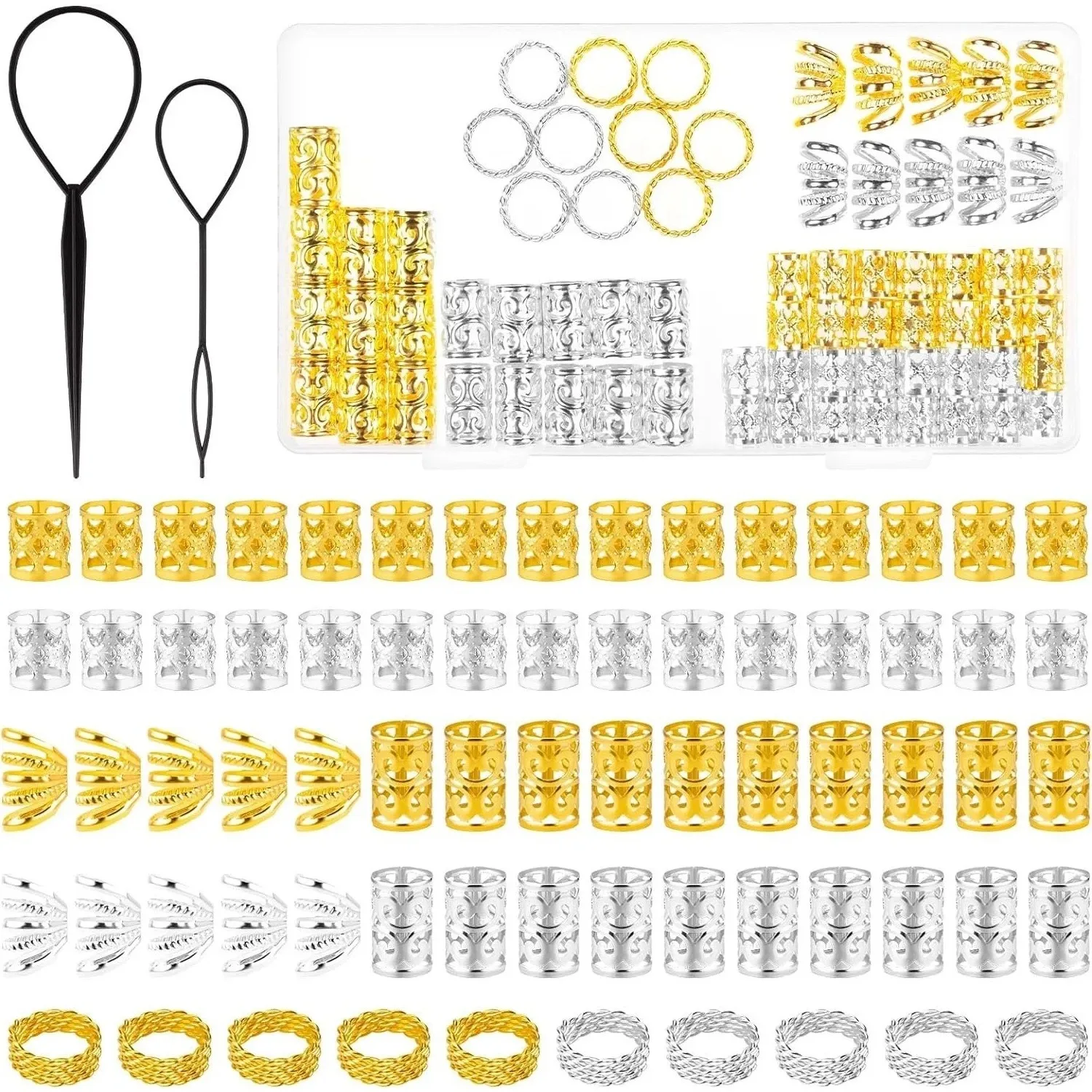 

72 шт./лот, золотые и серебряные спиральные металлические кольца для волос с дредами, зажимы для кос, аксессуары «сделай сам»
