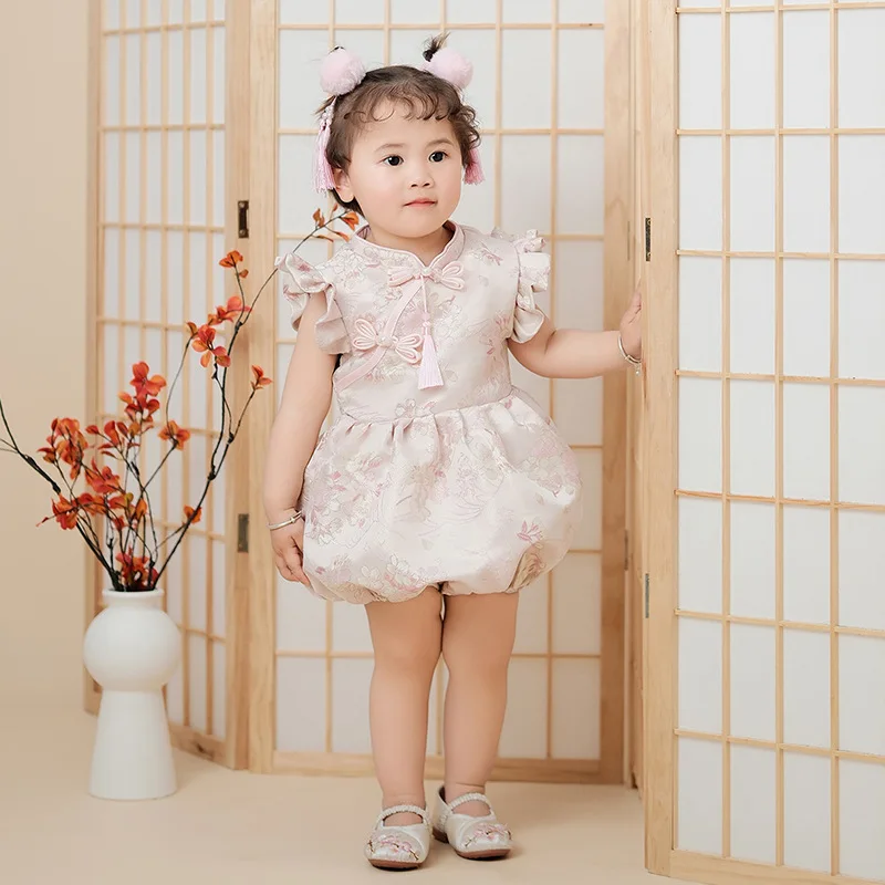 

Годовое женское платье с сокровищами, новинка 2025 года, китайский Cheongsam, детский костюм для банкета Тан, цельное пальто с пердежкой, весна