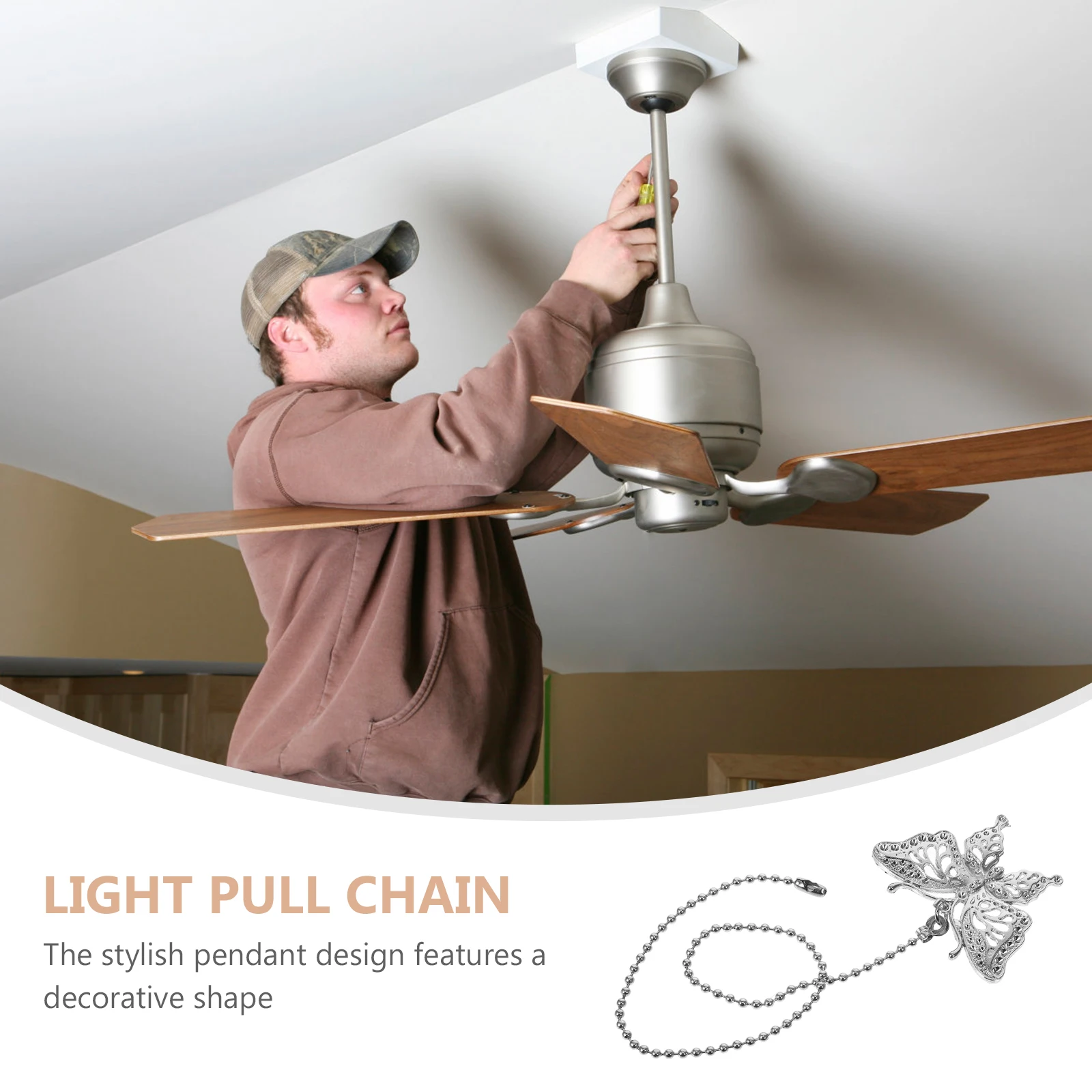 

2pcs Light Pull Chain Ceiling Fan Pendant Extender Decorative Chain For Lamp Wall Light Durable Easy Install Butterfly Pulls