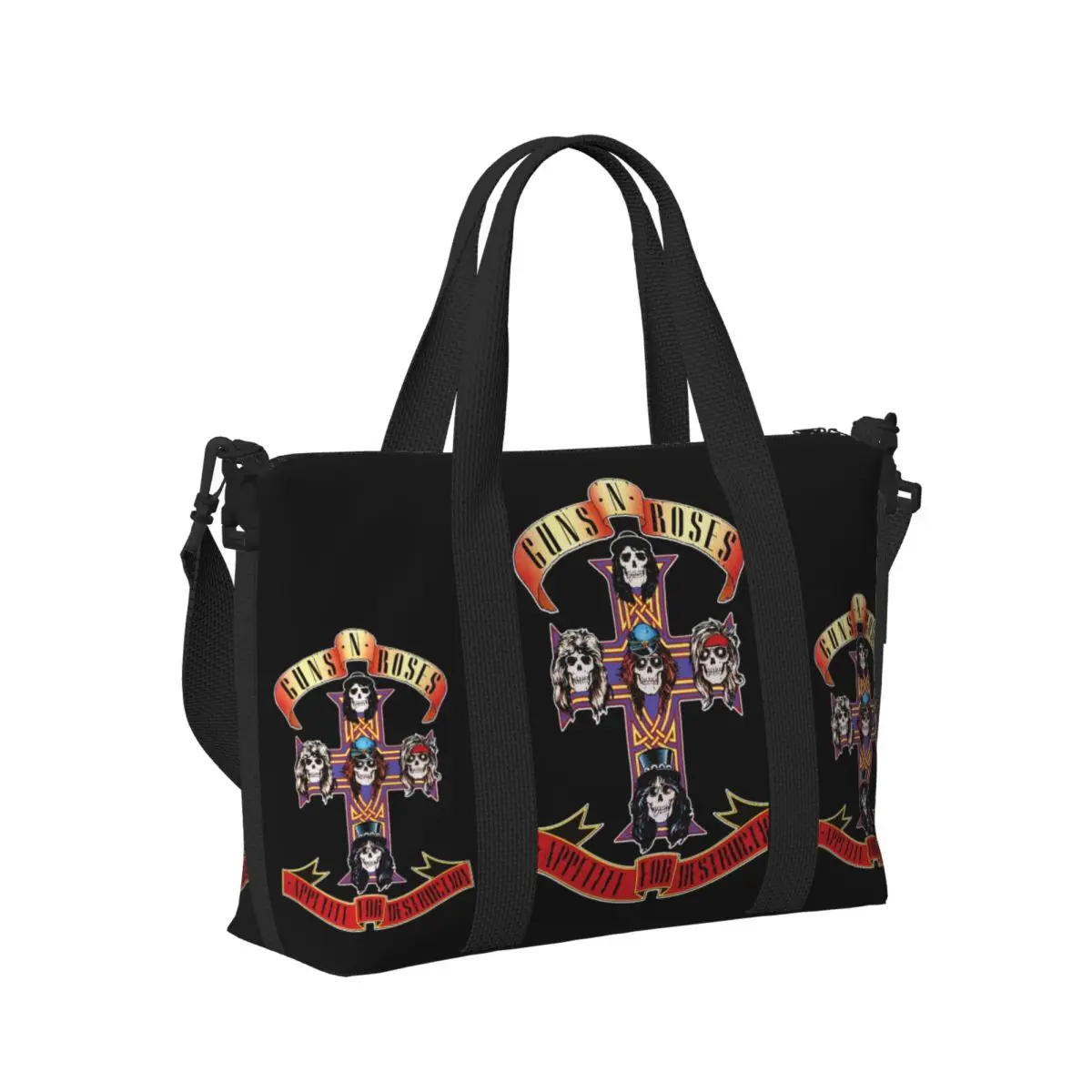 Custom Hard Rock Band Guns N Roses Tote Bag for Women Large Capacity Bullet Logo Beach Gym Travel Bags