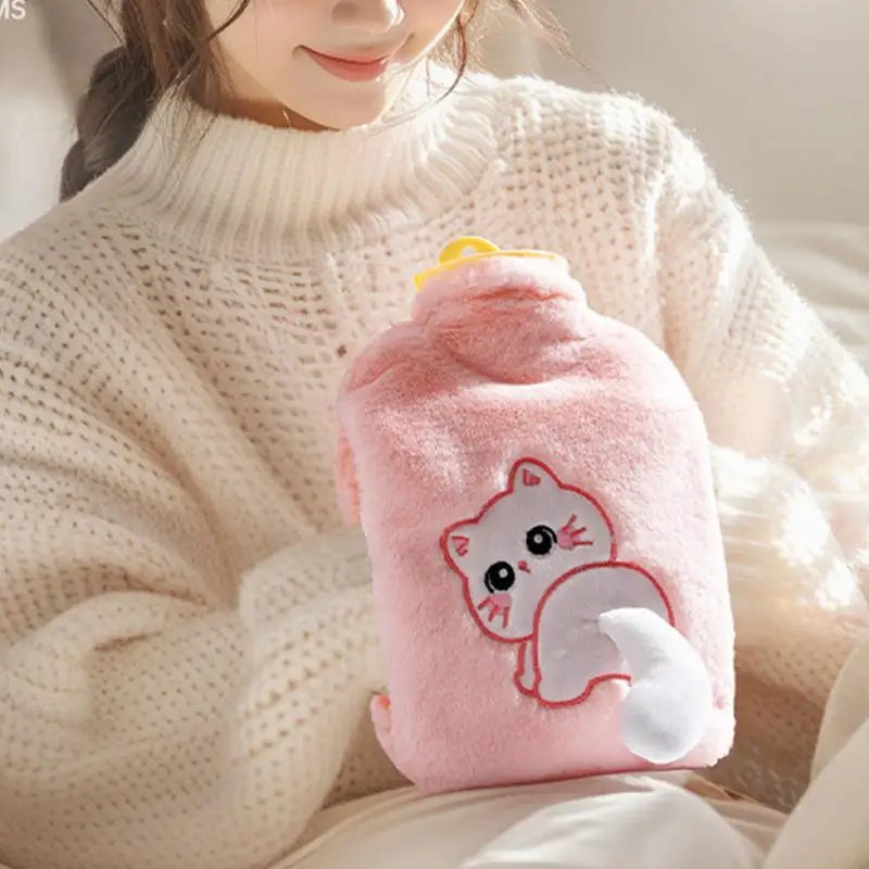 Hot Water Bottle For Cramps 900ml Cute Plush Hot Water Bottle Winter Warm Water Bag Hot Water Pack Soft Warm Compress