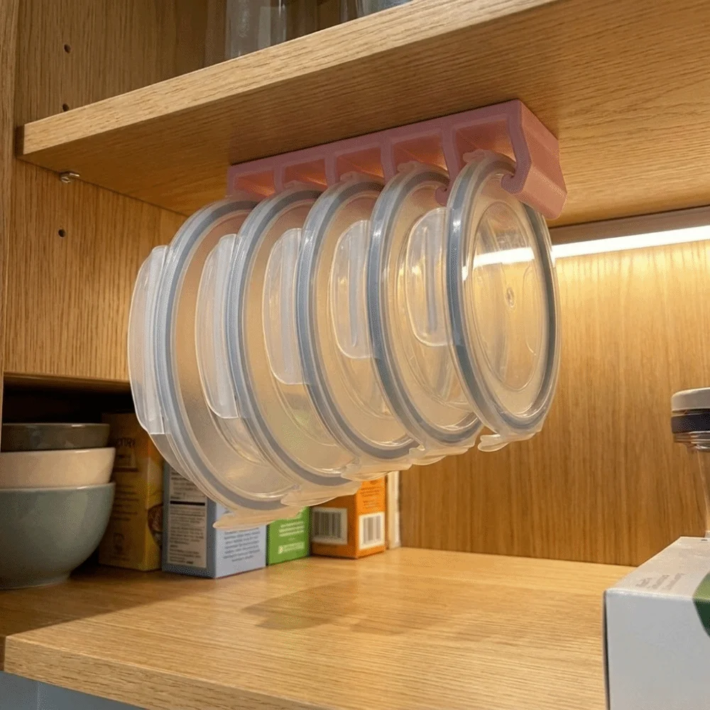 3D Printing Crisper Lid Storage Rack Wall Mounted Mold Resistant Fresh-keeping Box Lid Rack with 5-slot Partition Space Saving