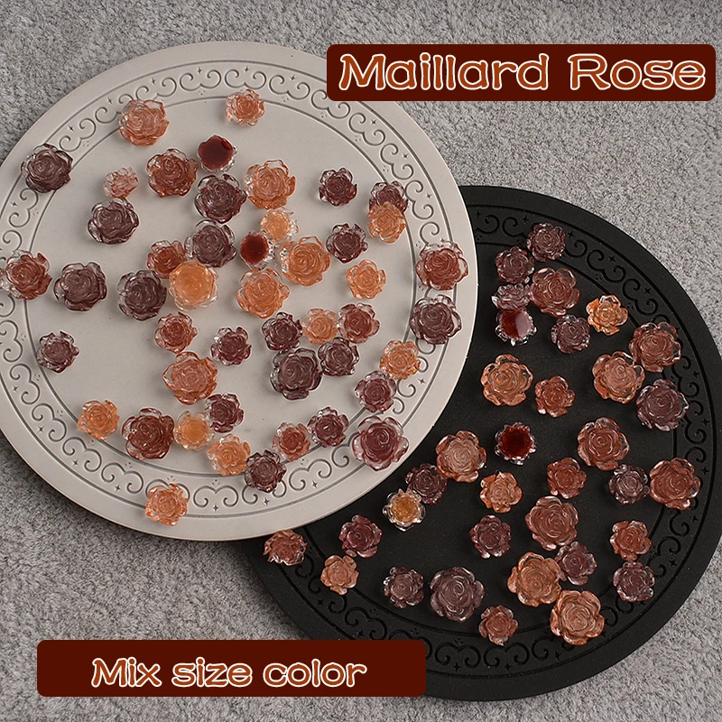 Maillard Resin Camellia Mixed Color Mixed Size Nail Art Decoration Brown Rose Manicure DIY Accessories