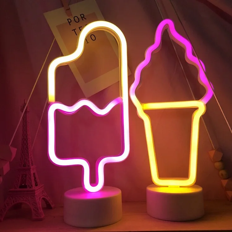 Ice Cream dekorasi dinding es krim, lampu tanda Neon LED untuk anak-anak, dekorasi restoran, toko serba ada, pesta