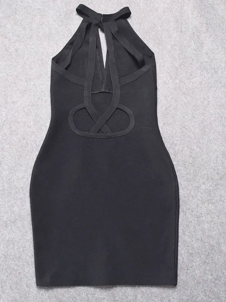 2025 Profondo scollo a V Fasciatura elastica Moda Donna Taglio sexy Abito dalla fasciatura cava Blu Spaghetti Abito da donna Party Aderente Vestido