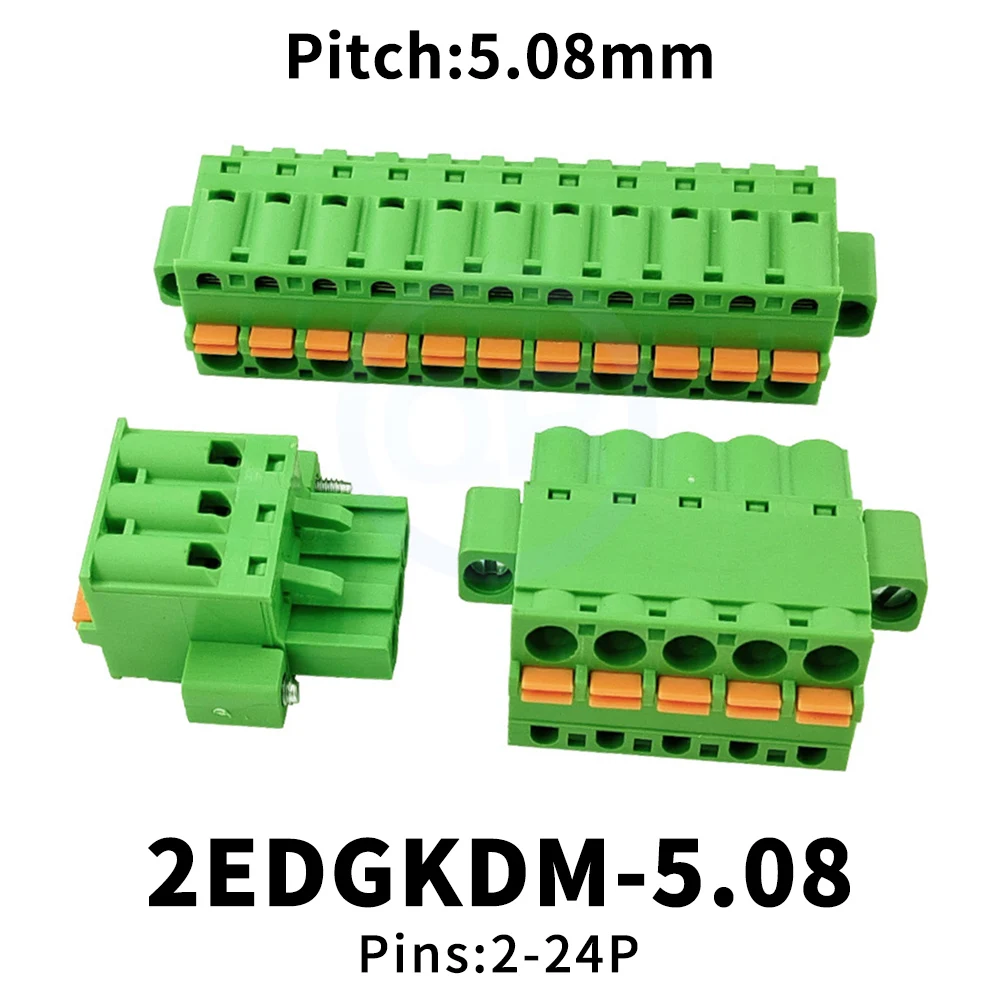 (5 pcs) KF 2EDGKDM 5.08MM Flange Terminal Block with Ears Screwless Spring Loaded Press Wiring 2-24Pin 15EDGKDM 5.08