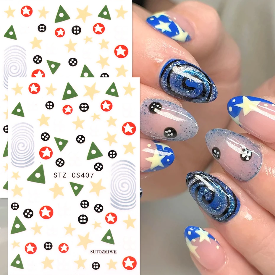 2pcs Y2k Stickers for Nails Geometric Swirl Pentagon Star Triangle Swirl Spiral Lines Decals Decoration DIY Manicure Accessories