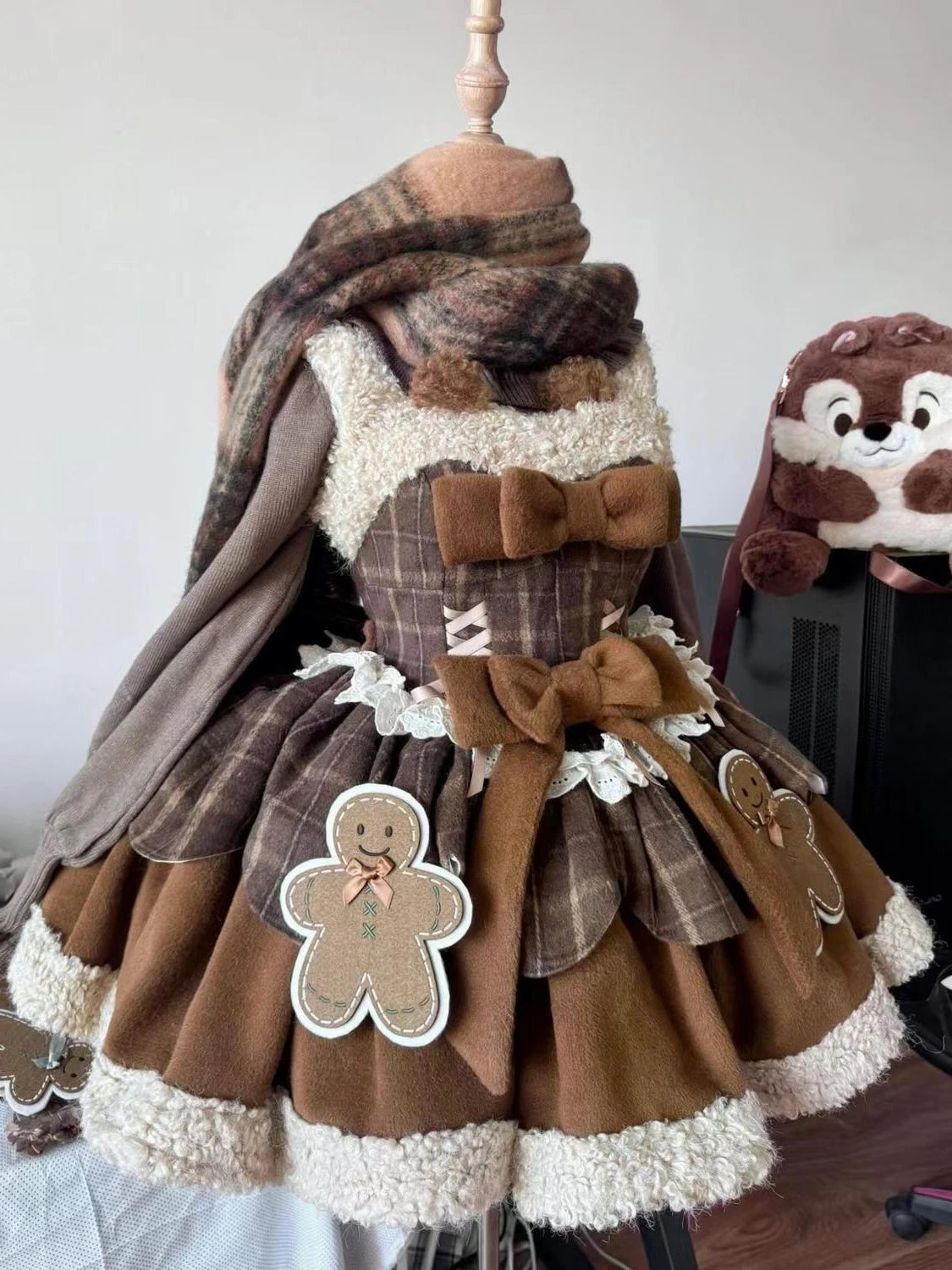 Winter Japanese Sweet Lolita Brown 2 Piece Set Chic Cape+Cute Bow Dress New Fashion Harajuku Kawaii Women Warm Clothes Suit 2024