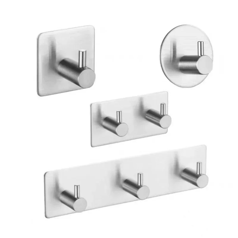 Bathroom Accessories Wall Hooks Stainless Steel Sticker Adhesive Clothes Coat Hat Hanger Bathroom Rustproof Towel Hook