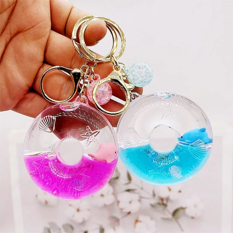 Creative Trending Quicksand Bottle Oil Swimming Ring Floating Package Pendant Doll Ornaments Keychain