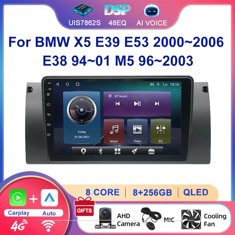 9 Inch Touch Screen GPS Navigation Android Auto Carplay Player 4G Car Radio For BMW X5 E39 E53 2000~2006 E38 94~01 M5 96~2003