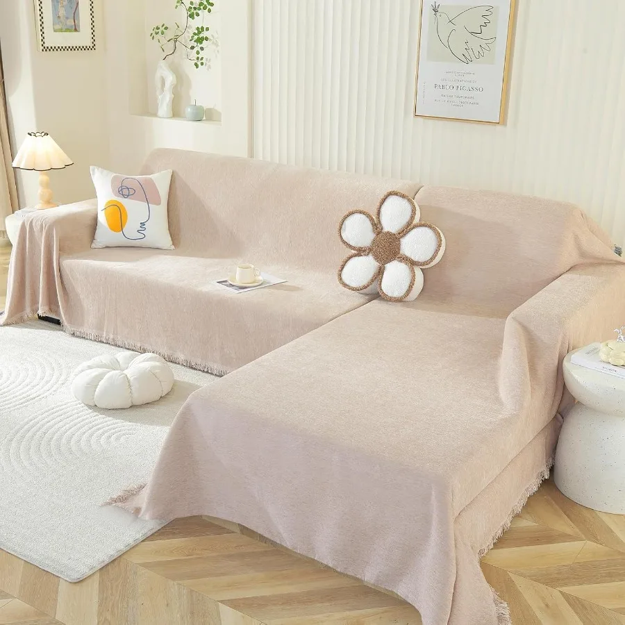 Sectional Couch Covers 2 Pieces L Shaped Sofa Cover in Chenille Fabric for Dogs Washable and Durable Sofa Slipcover Blanket for