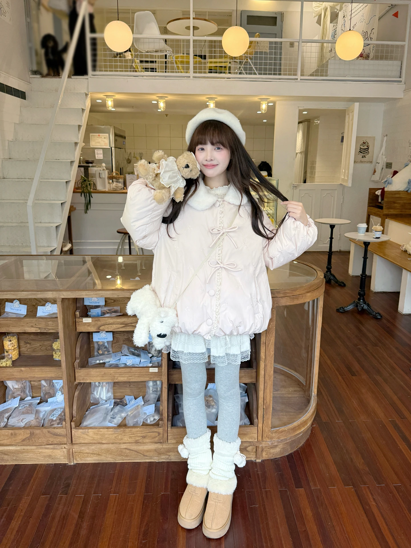 

Lakisland Winter 2025 Women's Sweet Sle Embroidered Loose down Jaet Knot Flower Bud Warm Outerwear Coat