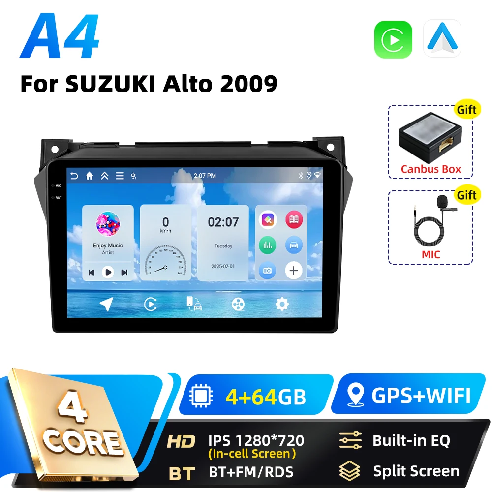 Podofo Carplay Android Android Auto Autoradio Voor SUZUKI Alto 2009 Qualcomm Snapdragon BT GPS DSP WIFI FM RDS 2DIN Autoradio