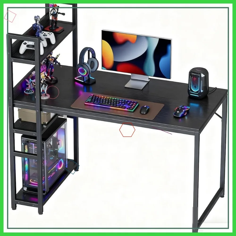 

40 Inch Computer Desk with Storage Shelves, Modern Simple Style Study Writing Table for Home Office, Black