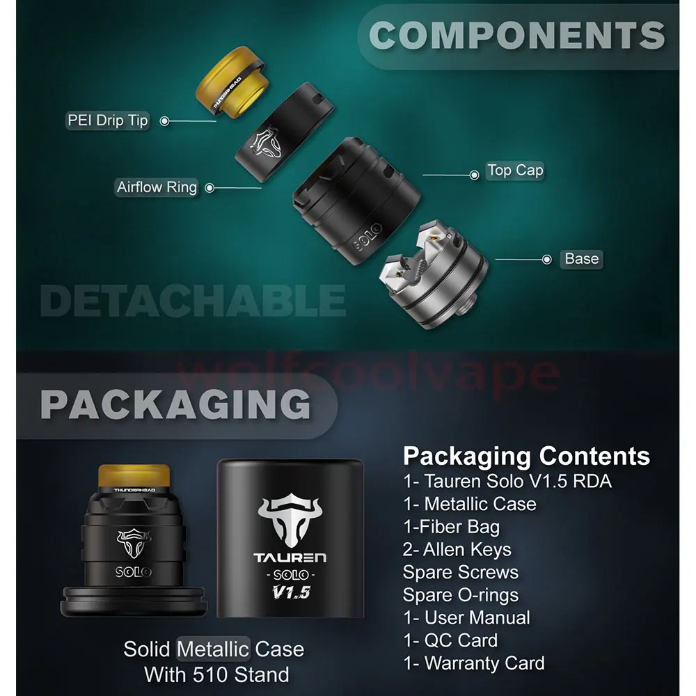 ThunderHead Creations Tauren Solo V1.5 RDA atomizador de 24mm RDA vape mtl rda atomizador de goteo reconstruible con Pin BF