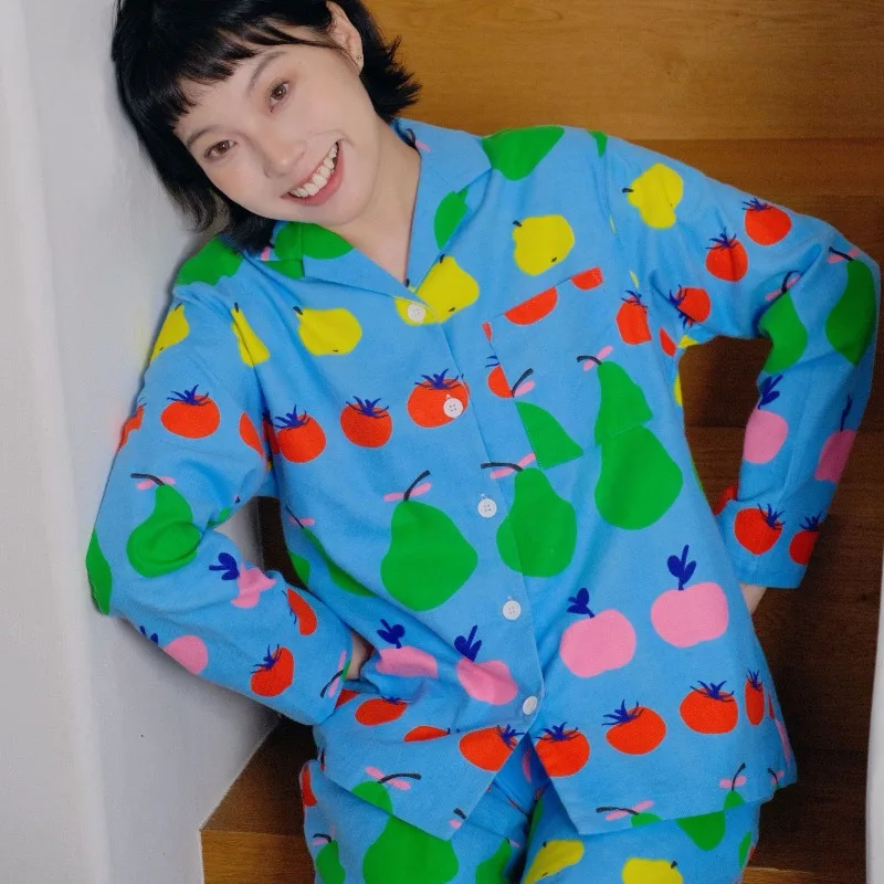 ملابس نوم نسائية جديدة من القطن الخالص بأكمام طويلة للربيع والخريف ملابس منزلية دافئة جميع القطن المصقول للخريف والشتاء #4