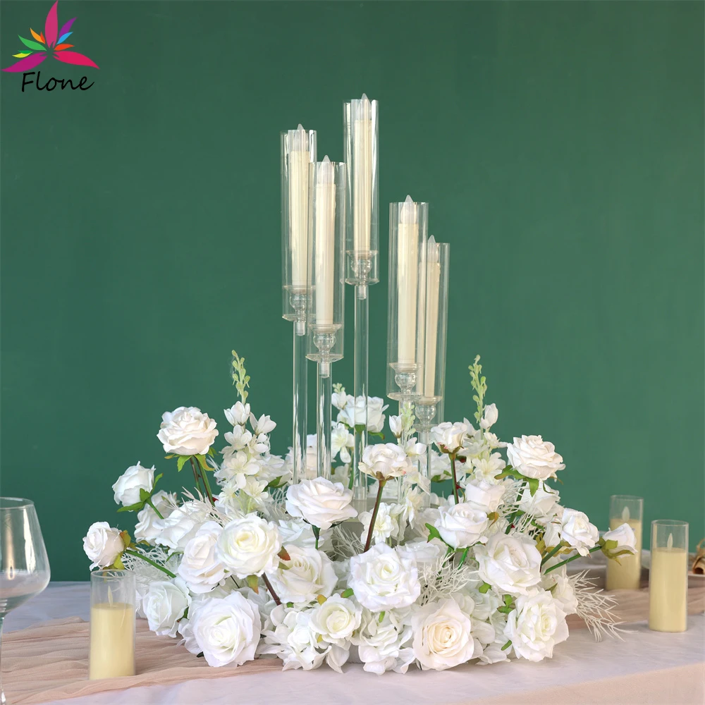 

Candlestick Artificial Flower Arrangement Centerpieces for Weddings Event Decoration High-end White Sztuczne Kwiaty Decor FL2638