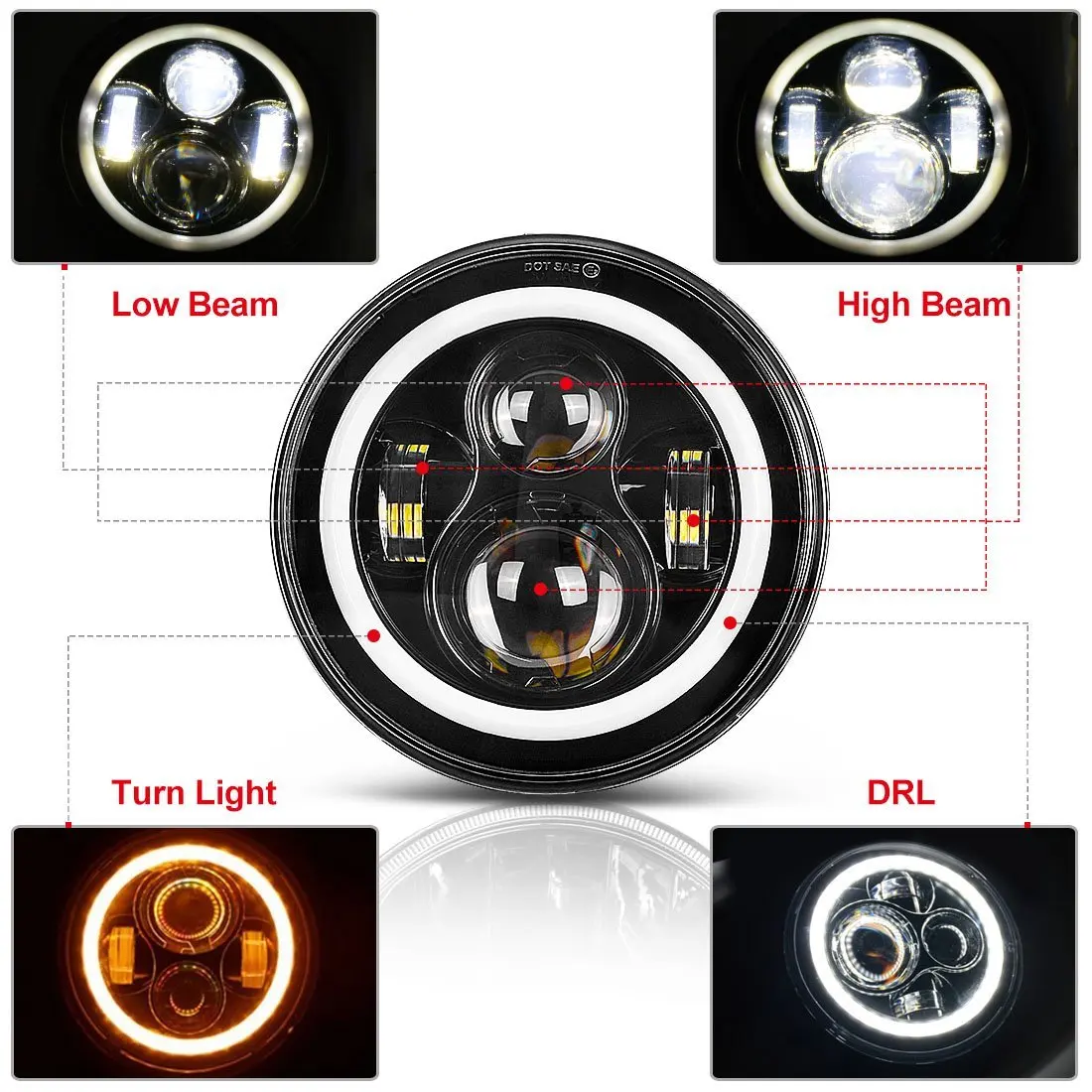 Other Car Accessories Lighting System Chasing Color Remote and App Control 7 inch Headlight for Jeep Wrangler JK