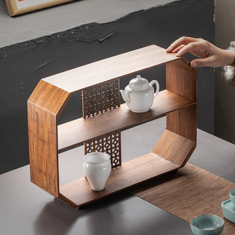 

Bamboo Bogu Rack Small Tea Pavilion Duobaoge Household Tea Set Tea Ceremony Accessories Heavy Bamboo Storage Rack Antique