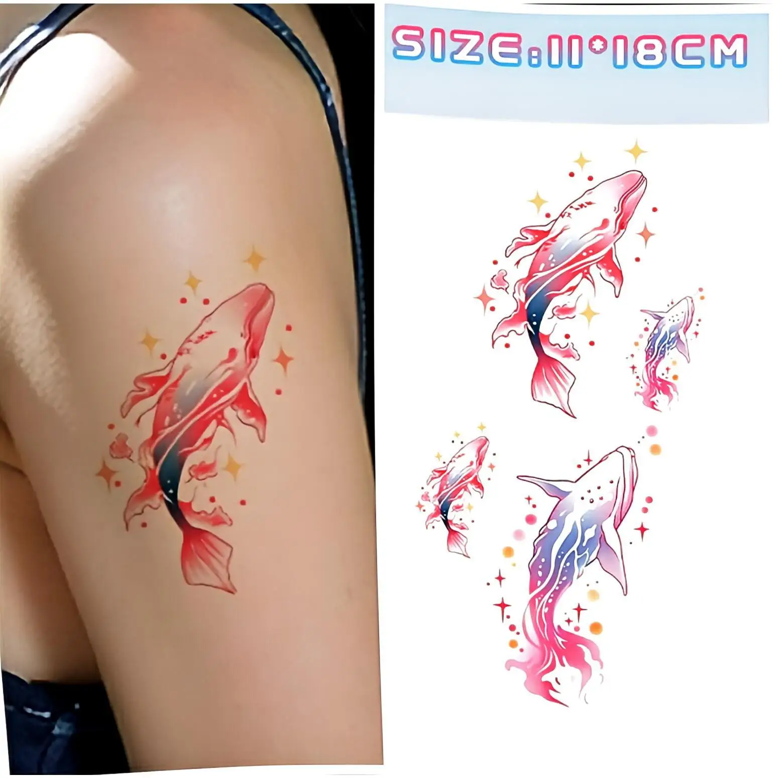 

Colored fish collarbone Temporary Tattoos,Tattoo Stickers,Waterproof Long-Lasting,Fake Tattoo,body art for Women