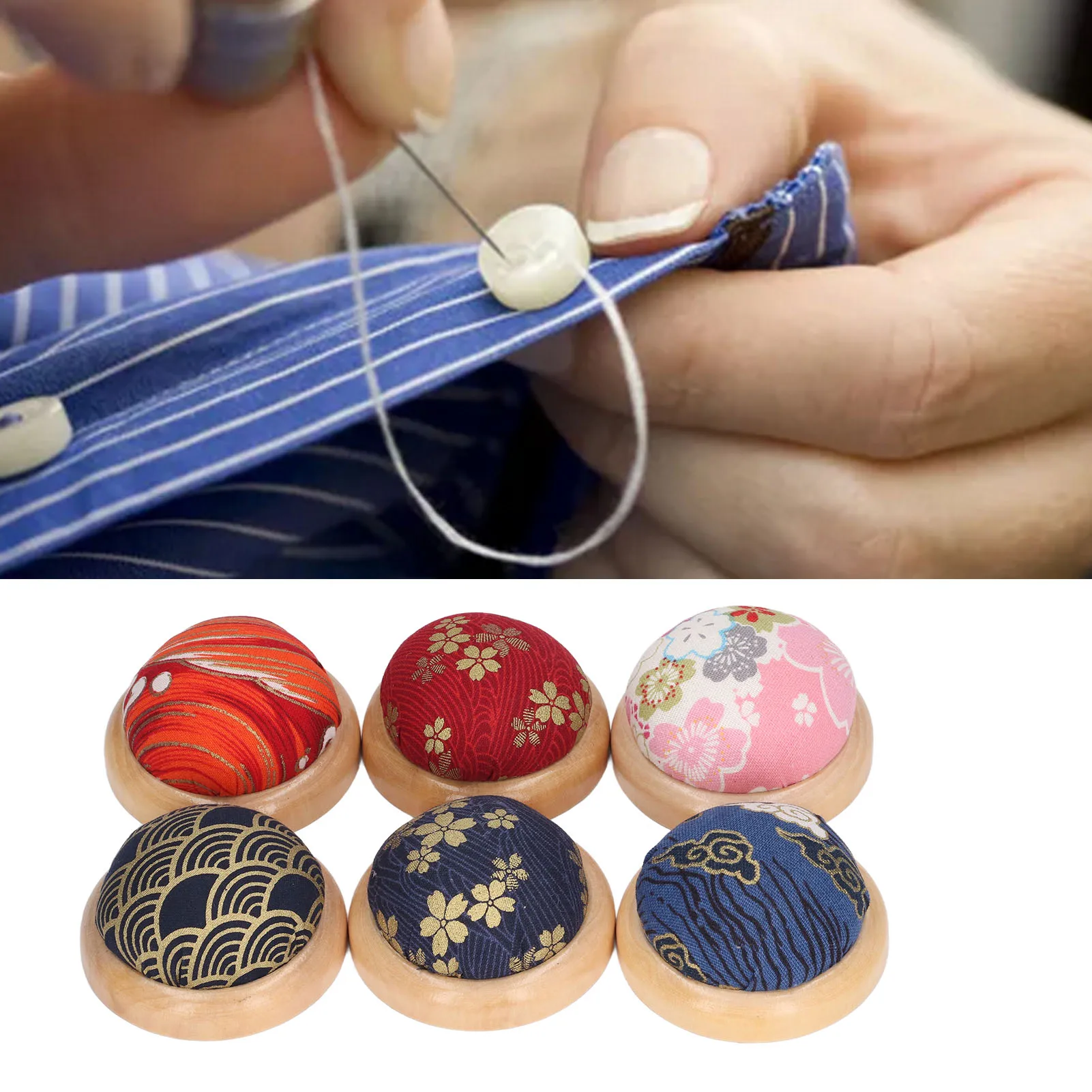 6Pcs Pin Cushion Wooden Base Needle Holder Collector Sewing Accessory For Household