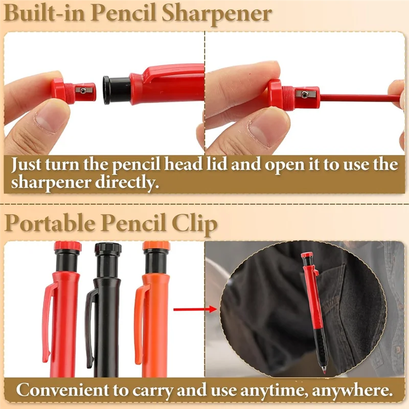 مجموعة أقلام الرصاص الميكانيكية للبناء: 2 قلم رصاص، 24 قطعة عبوات 2.8 مم، مبراة مدمجة - لوضع علامات دقيقة #5