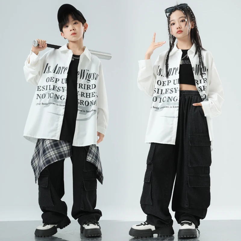 Children Streetwear Girls Hip Hop White Jacket Street Dance Pants Costumes Boys Cool Sweatpants Kids Jazz K-pop Clothes Sets