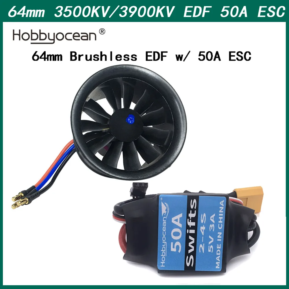 Oryginalny samolot Hobbyocean 50A ESC 64 mm EDF z 11-łopatowym wentylatorem kanałowym 4S 3500KV lub silnikiem 3S 3900KV do samolotu odrzutowego RC