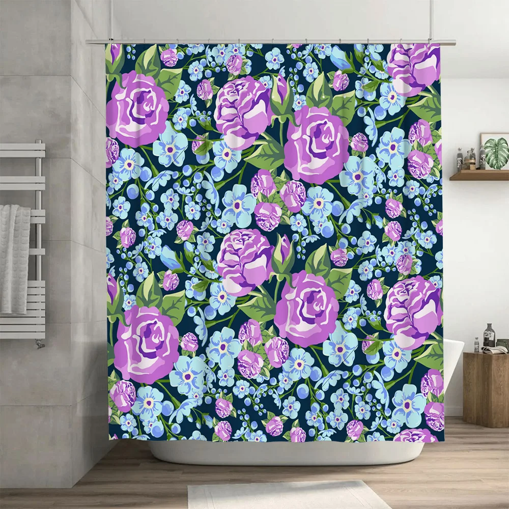 نابضة بالحياة زهرة دش الستار جريئة الأزهار طباعة الحمام ديكور نسيج مقاوم للماء الورود الوردي الأزرق الخشخاش الأرجواني أقحوان G #3