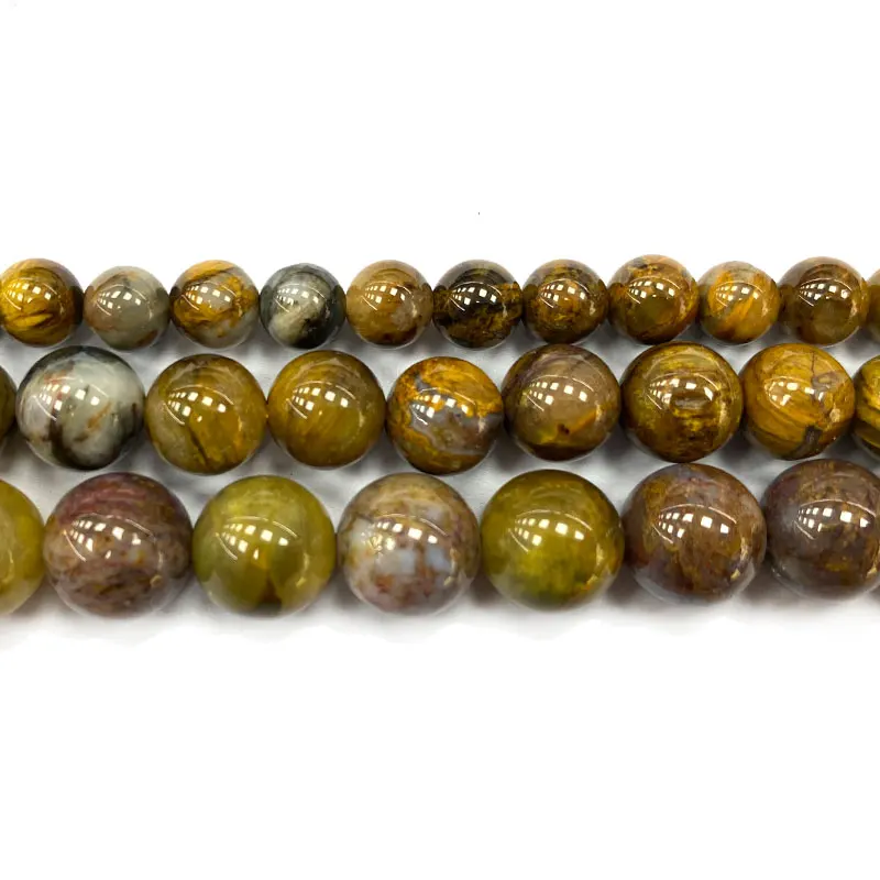 Fine AAA Round Natural Gemstone Beads Yellow Pietersite Jasper DIY Women Bracelet for Jewelry Making Charms 6/8/10/12MM 15\'\'