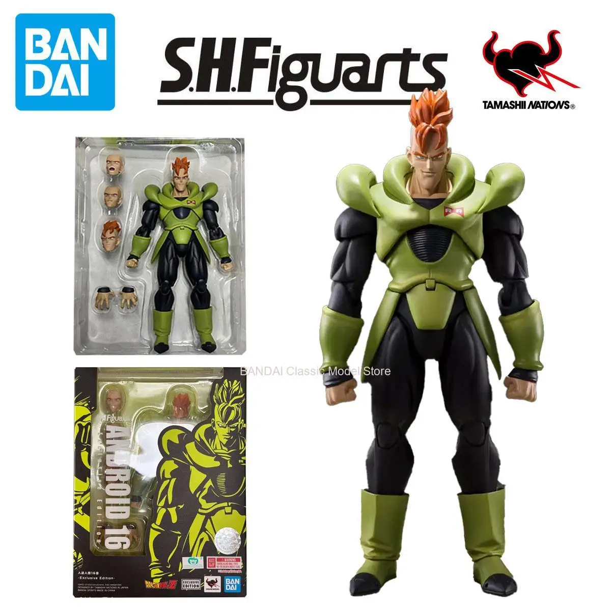 100% оригинал Bandai Sh Figuarts Shf Sdcc Android 16, эксклюзивная серия, фигурки героев, аниме-модели, игрушки, фигурка, ПВХ, подарки на складе