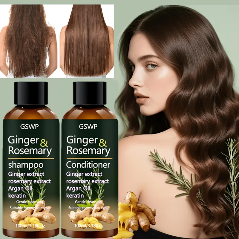 GSWP Set de champú y acondicionador de jengibre y romero, con aceite de argán, queratina, limpieza profunda, proporciona una hidratación abundante, reparación profunda. 200 g.