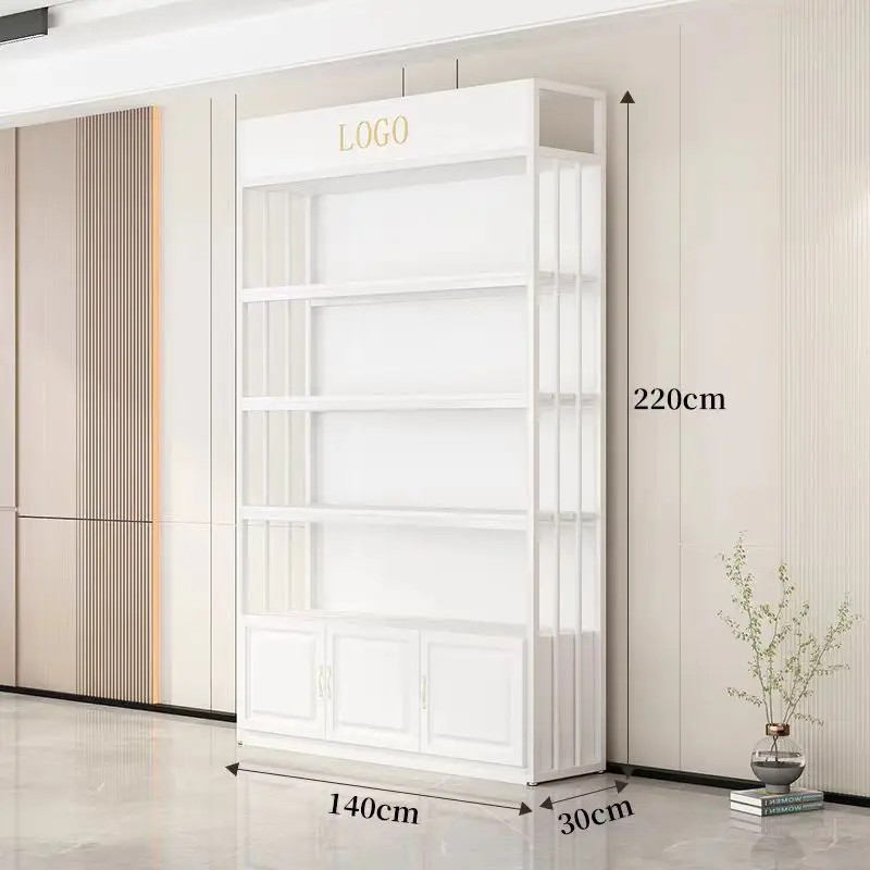 custom.Durable Heavy Duty Single-Sided Display Rack White Wooden Cabinets Metallic Steel Multi-Layers Supermarket Convenienc