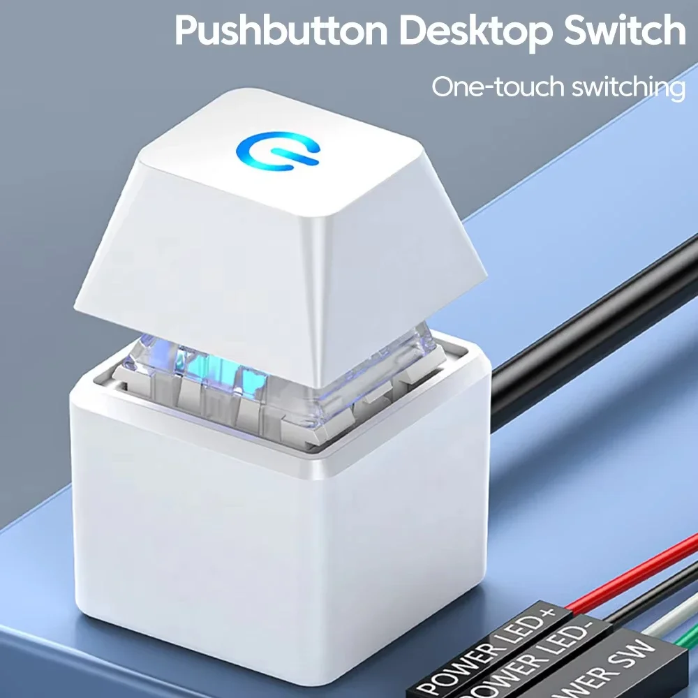 Interruptor de Desktop para Computador com Luzes LED Azuis, Botão Externo de Início/Desligamento para Placa-Mãe de PC, Cabo de Extensão de 1,8m para Casa e Escritório