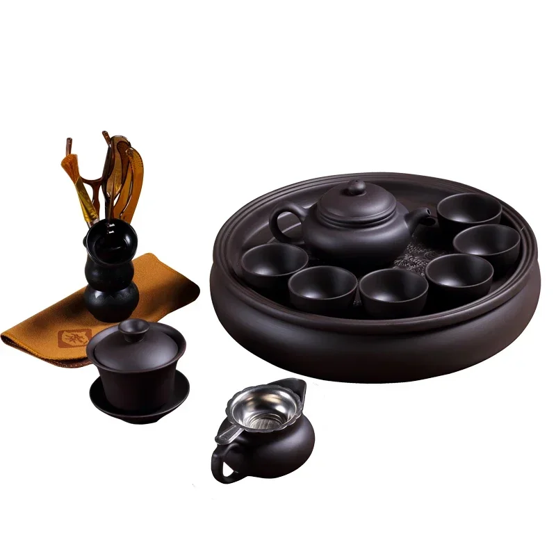 

Kung Fu tea set, minimalist household ceramic purple clay teapot, round tea cup, and complete set of modern Chinese style tea