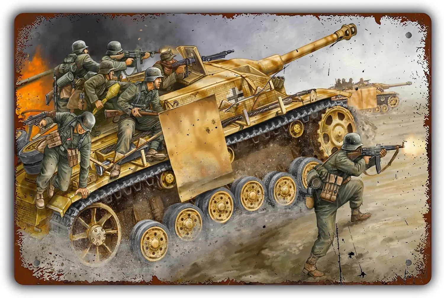 TRENDSTHAN Funny Vintage Metal Signs Retro WW2 Tank Posters Wall Decor Art,Gun Fighting Sign,Bars Garage Man Cave Cafes Decorati