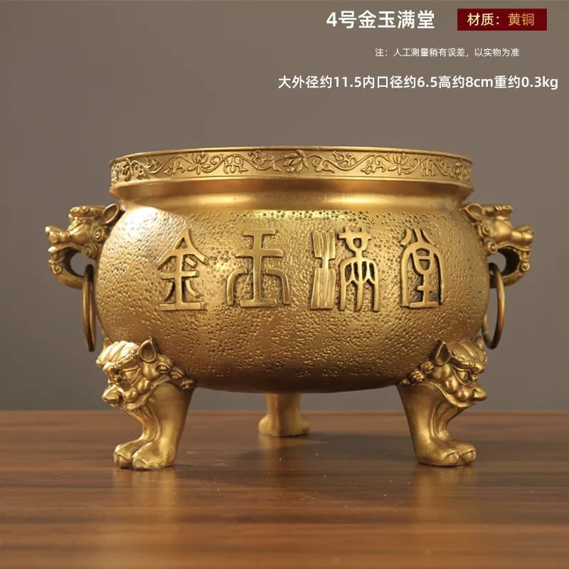 

Copper Brass Household Worship Buddha Indoor Enshrine God Of Wealth Three-Legged Incense Burner Ex