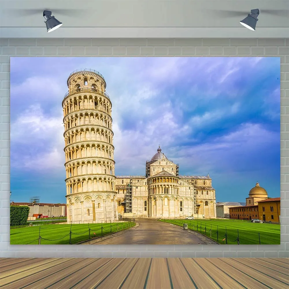 Italy Landmark Backdrop Leaning Tower of Pisa Famous Italian Architecture Ruins Party Banner Ancient Roman Colosseum Backgound