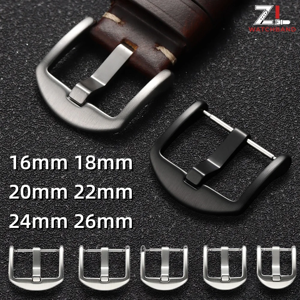 Stainless Steel Watch Buckle 16mm 18mm 20mm 22mm 24mm 26mm Matte Pin Clasp Metal Silver Black Button Buckles Watch Accessories