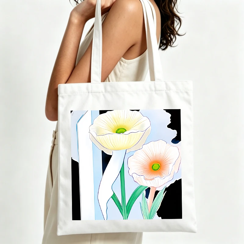 Women's floral canvas tote bag with abstract flower print, ideal for casual daily use and summer outings