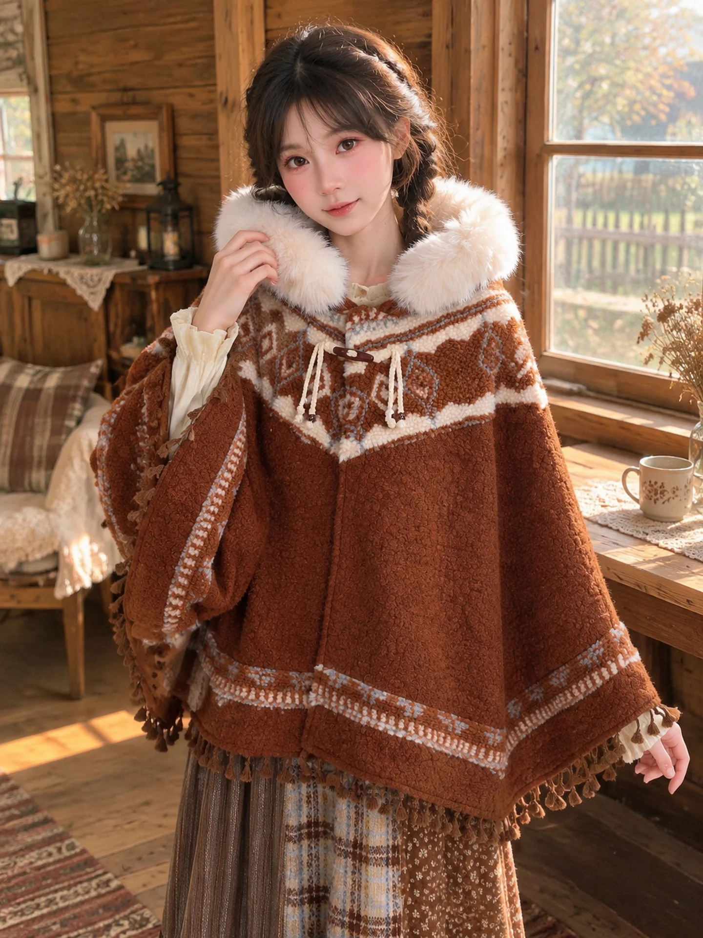 Loose Women's Ethnic Style Coat Vintage Velvet Shirt Spring Autumn Winter Seasonal New Arrival Free Size Hooded Cardigan