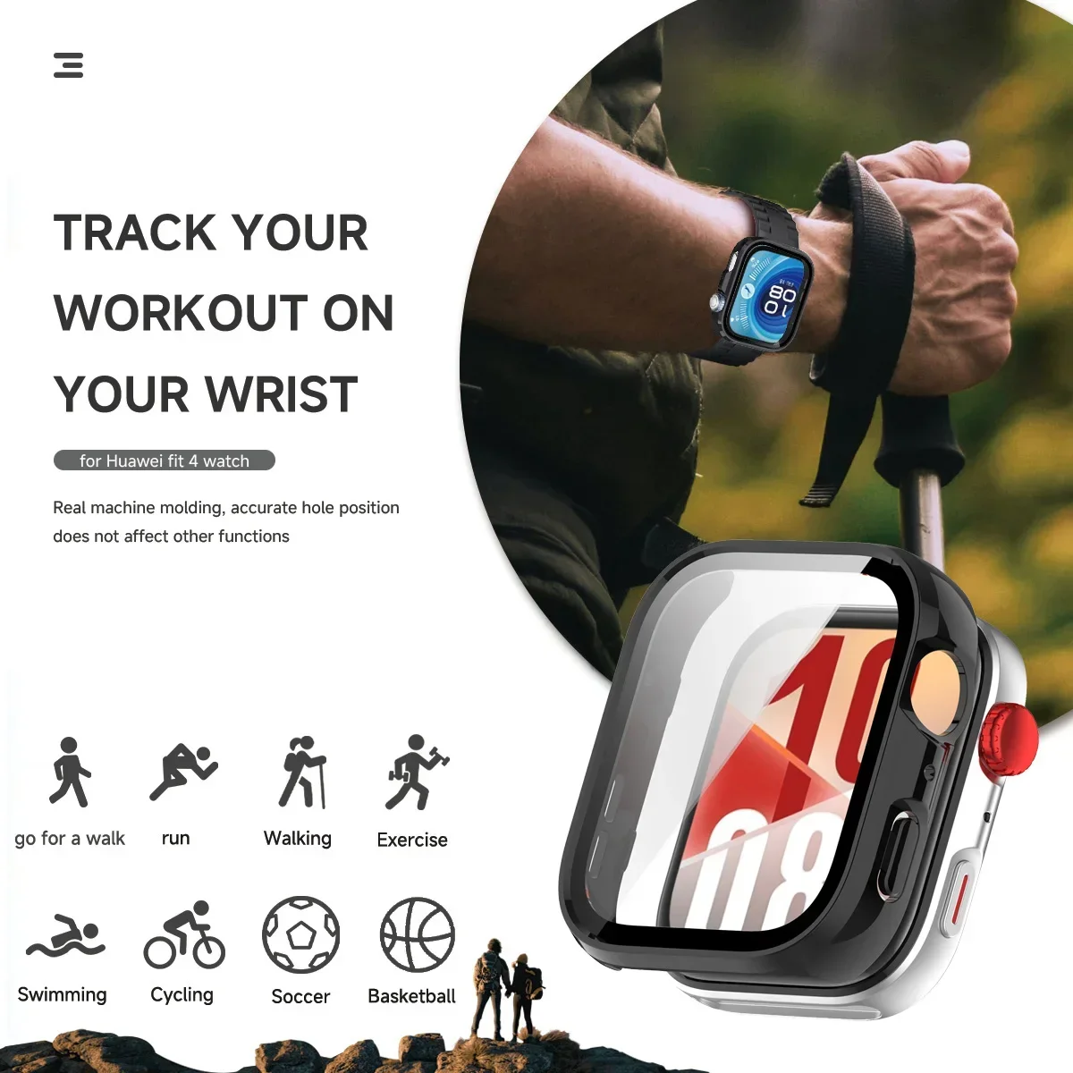 حافظة من الزجاج المقسى + حافظة لهاتف Huawei Watch Fit 4، غطاء ممتص للصدمات بإطار لساعة Huawei Watch Fit 4 Pro #3