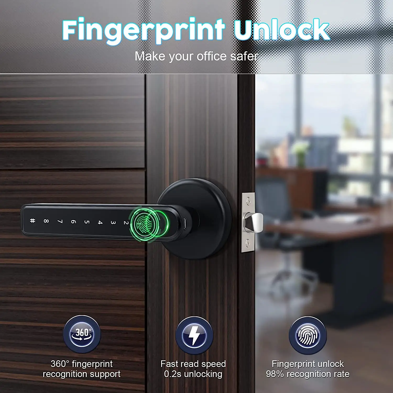 Fingerprint Smart Door Lock Door Knob with Keypad Keyless Entry Door Lock with Handle for Home Hotel Office Apartment